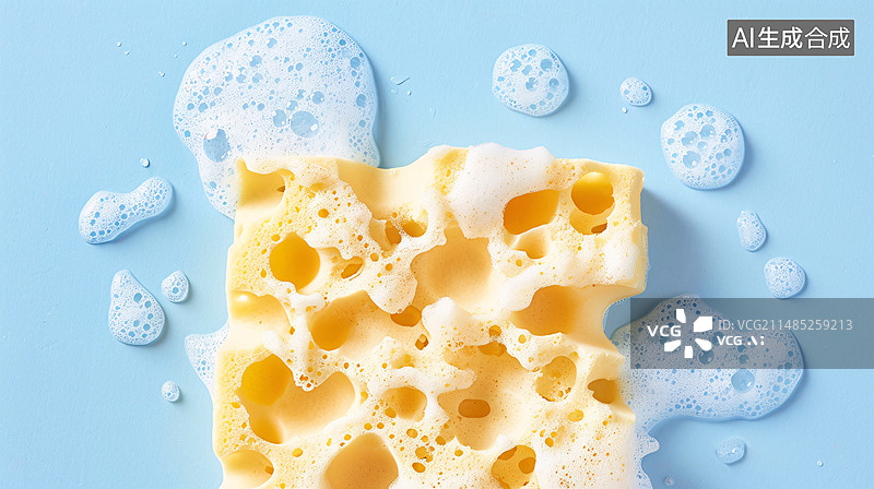 【AI数字艺术】世界卫生日背景，肥皂泡泡和清洁海绵泡沫概念插图图片素材