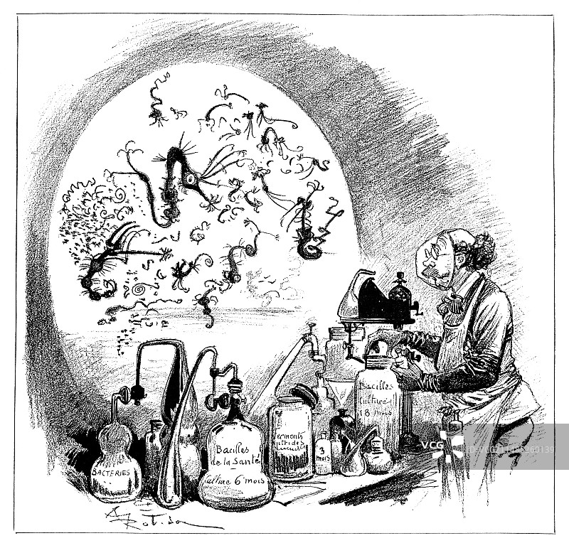 19世纪的微生物漫画图片素材