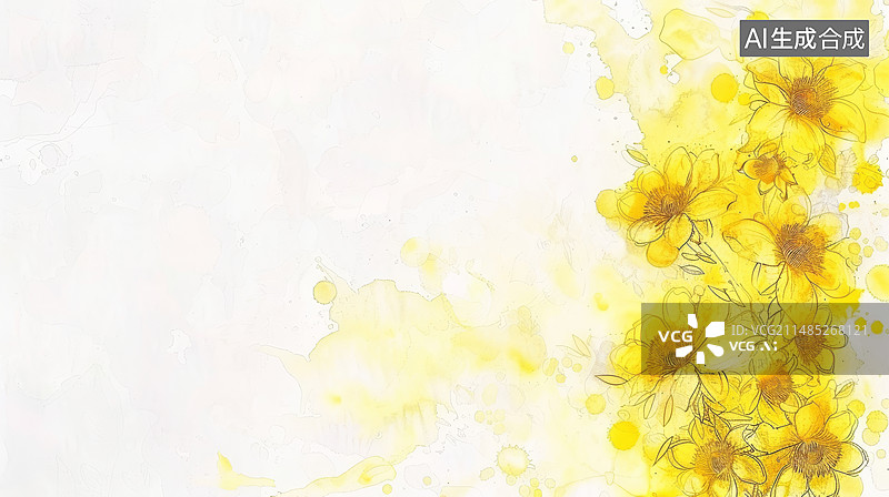 【AI数字艺术】手绘风黄色菊花背景，水彩渲染图片素材