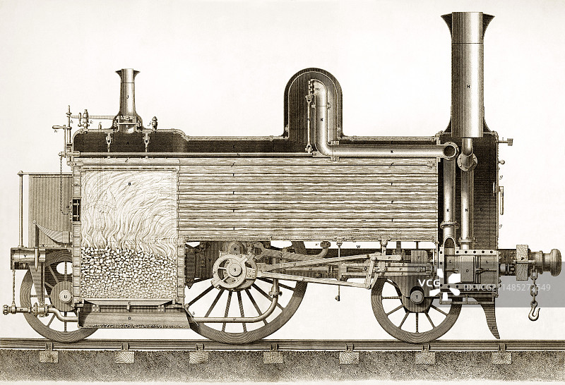19世纪机车截面图图片素材