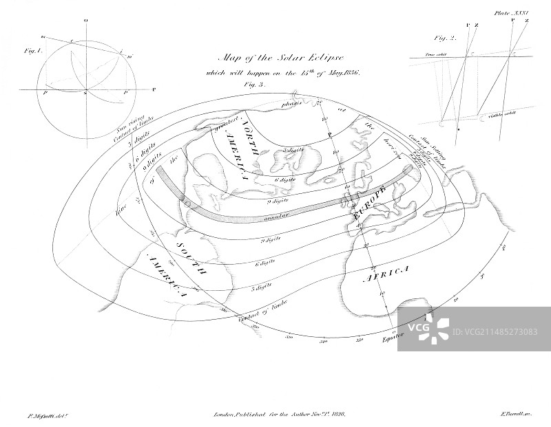 1836年5月15日日食地图图片素材