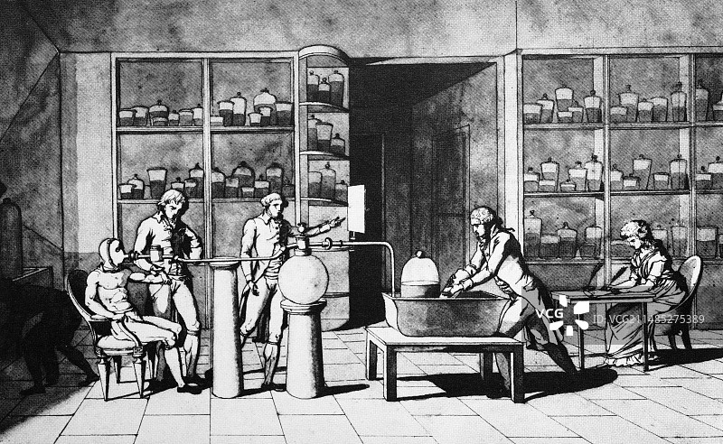 拉瓦锡呼吸实验，18世纪70年代图片素材
