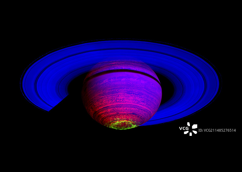 卡西尼号拍摄的土星极光红外图像图片素材