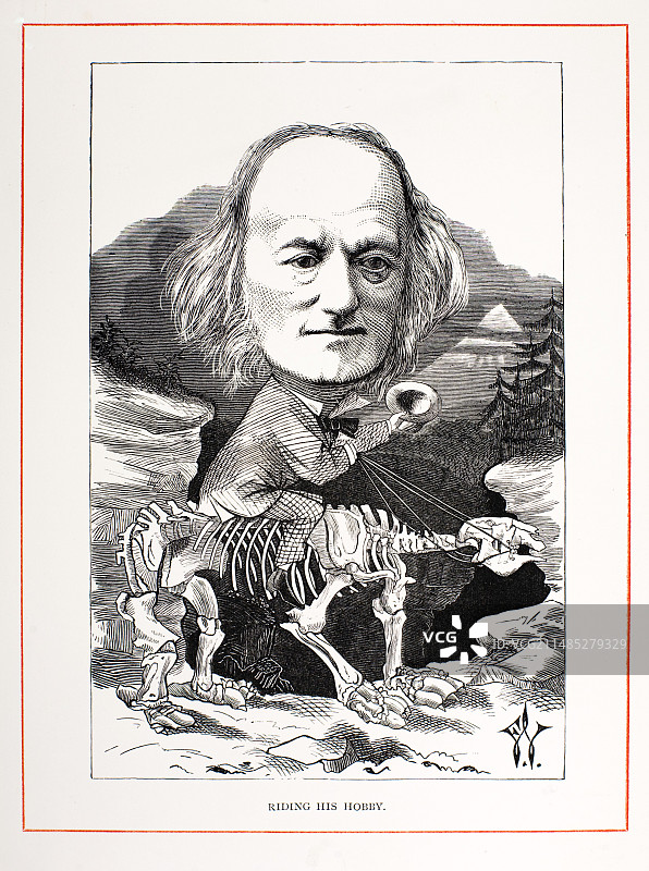 1871年理查德·欧文与大地懒化石图片素材