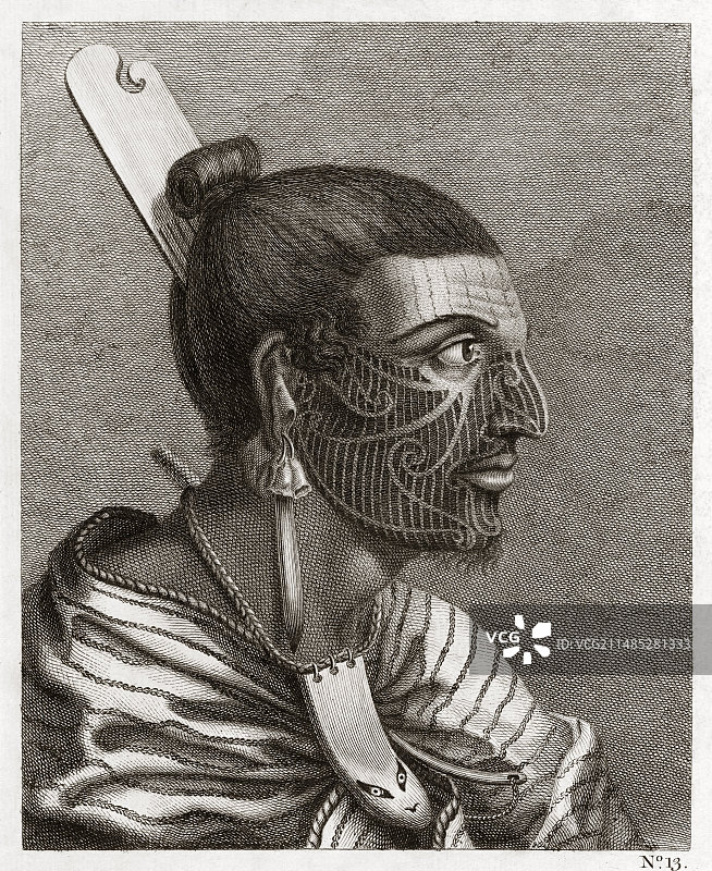 18世纪毛利男子侧面像图片素材