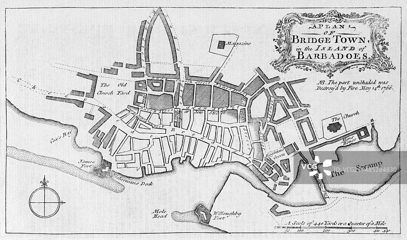 1766年大火后的巴巴多斯布里奇敦图片素材