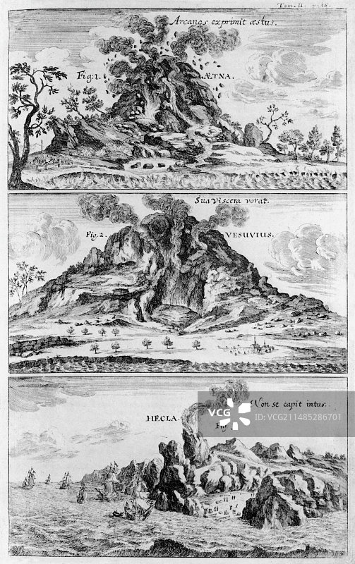 三座火山喷发，1696年画作图片素材