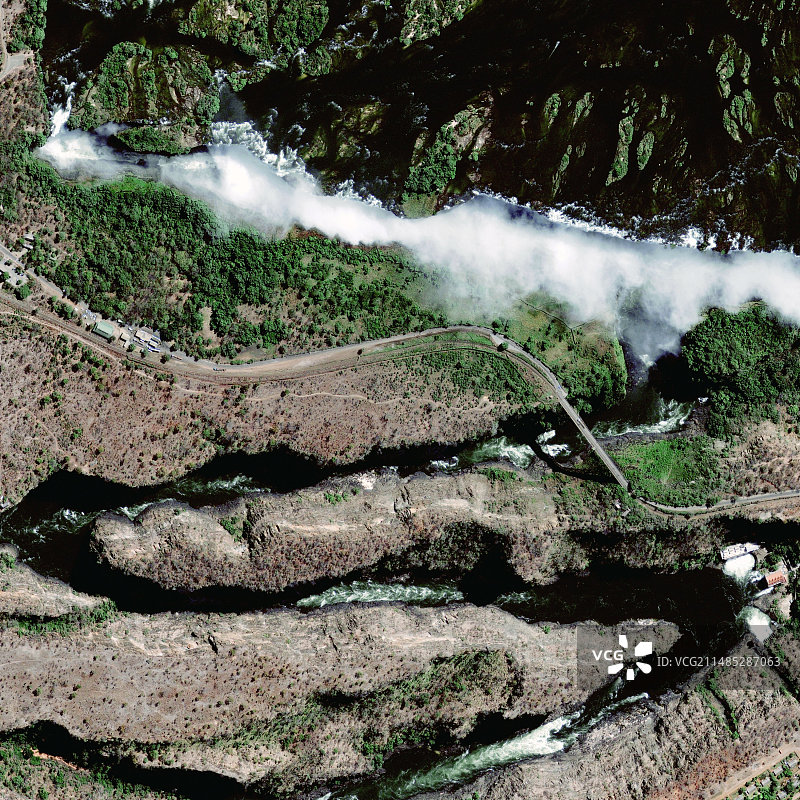 维多利亚瀑布与峡谷卫星图像图片素材