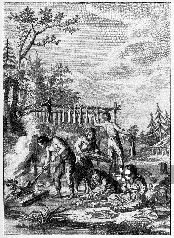 18世纪堪察加半岛熏鱼图片素材