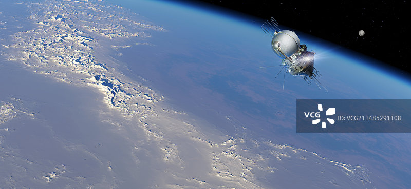 1961年东方1号飞船绕地球运行图片素材