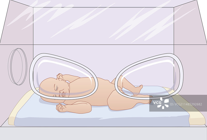 在保育箱里的婴儿插画图片素材