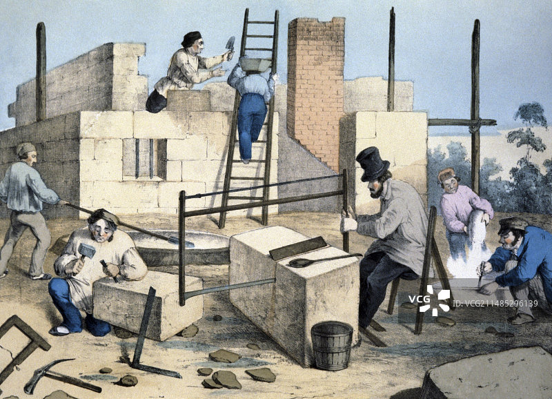 房屋建造，19世纪艺术作品图片素材