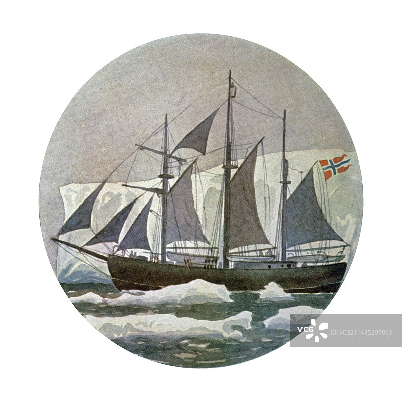 罗尔德·阿蒙森的“前进”号船只艺术作品图片素材