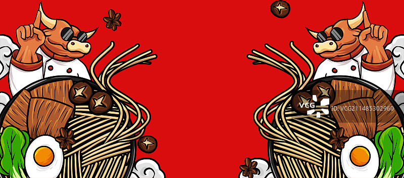 原创手绘卡通美味的牛肉面插画海报素材图片素材