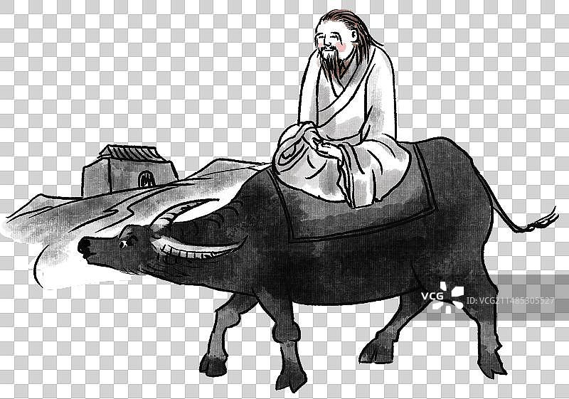 中国风新中式古风古典传统文化古人古代古时候老子过函谷关水墨风人物插画图片素材