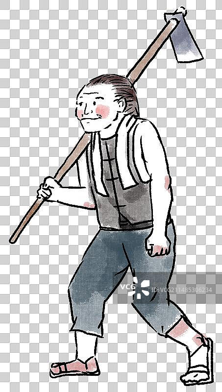 中国风新中式古风古典传统文化古人古装古代古时候农民下地干活农村人锄头人物元素素材插画图片素材