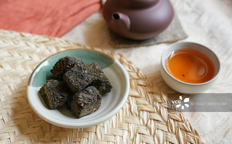 湖南安化黑茶，金花茯茶，千两茶茶砖图片素材