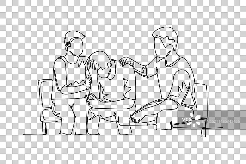 两个年轻男人连续单线绘画图片素材