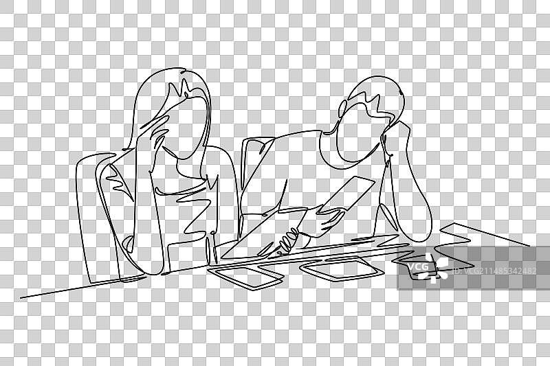 压力大的情侣单线连续绘画图片素材