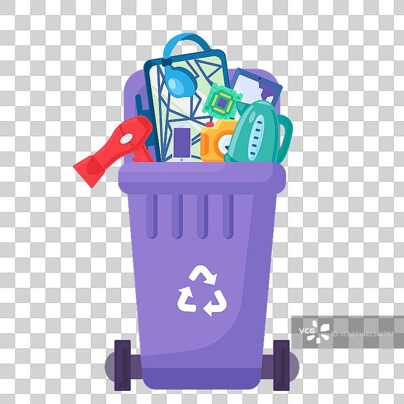 溢出的可移动电子垃圾箱图片素材