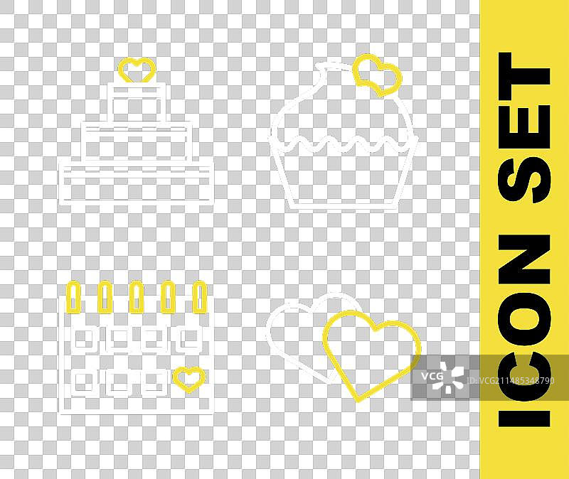 带心形图案的婚礼蛋糕和日历图片素材