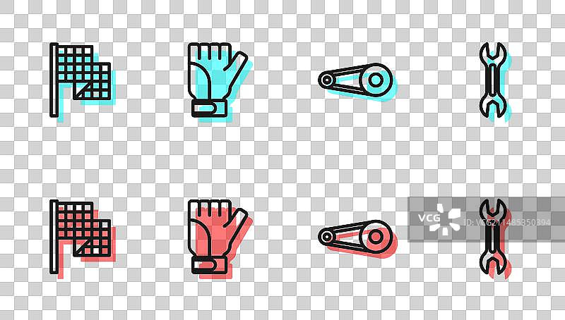 自行车链条与齿轮方格旗图片素材