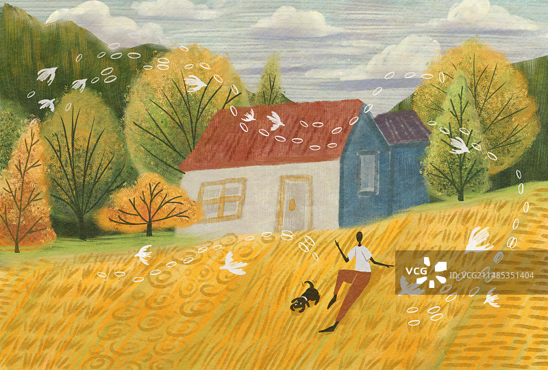 秋天四季原野封面插画设计金秋自然图片素材