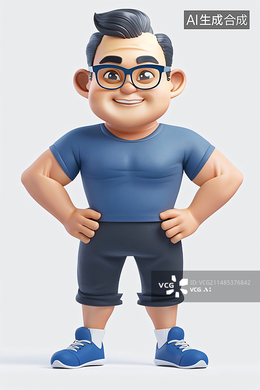 【AI数字艺术】3D卡通白色背景的中年男人准备健身图片素材