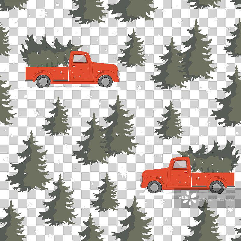 圣诞节红色皮卡车无缝图案图片素材
