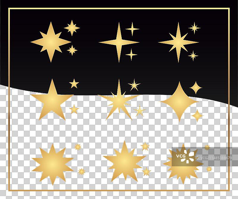 黑色背景上的金色星星合集图片素材