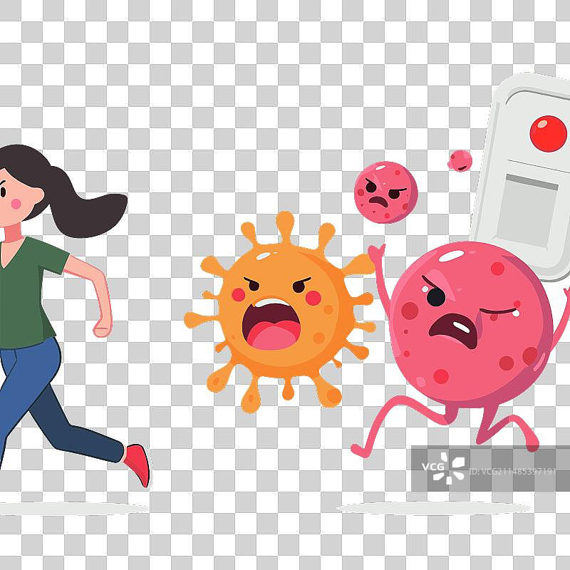 女孩奔跑躲避细菌和脂肪细胞图片素材