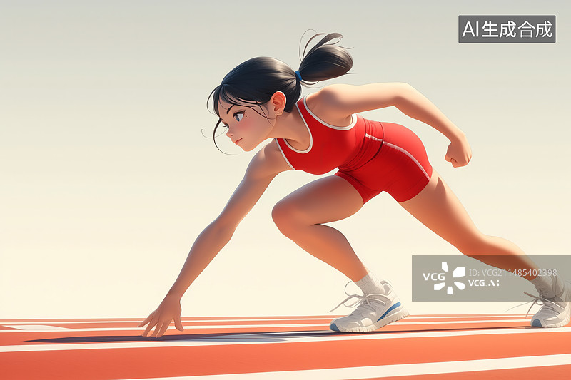 【AI数字艺术】一个在起跑线上准备起跑的小女孩图片素材