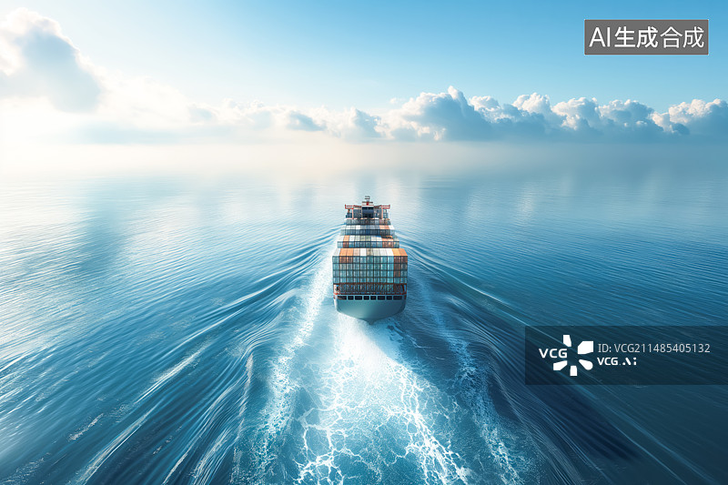 【AI数字艺术】一艘满载集装箱的轮船行驶在海洋中图片素材