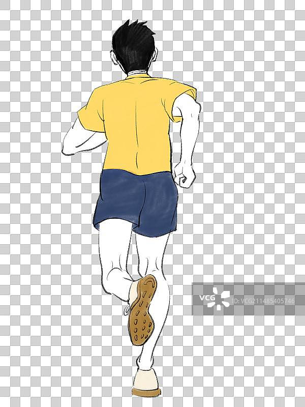 一个人跑步的背面背影手绘风格插画元素图片素材