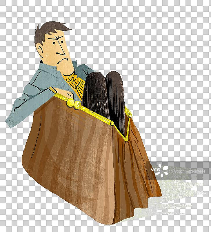 一个不高兴的白领，坐在空荡荡的钱包里图片素材