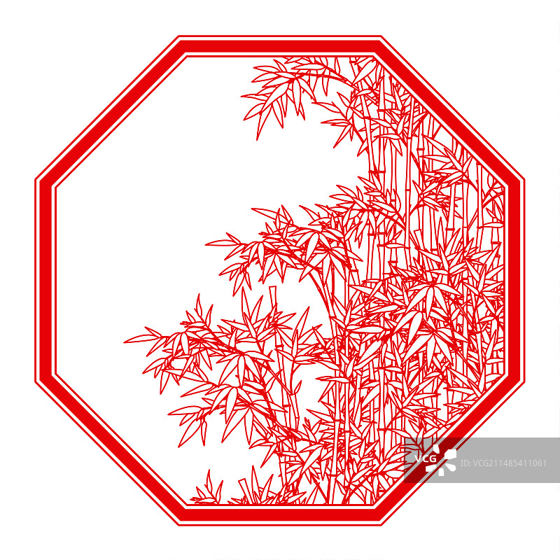 红色剪纸庭院窗户园林竹子图片素材