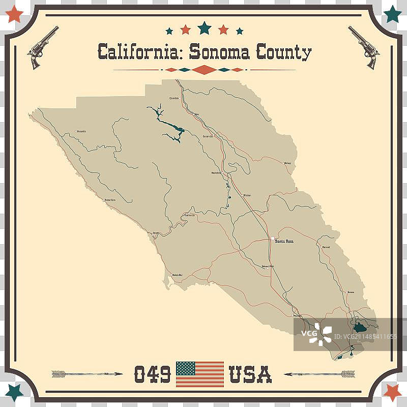 索诺玛县大型精确地图图片素材