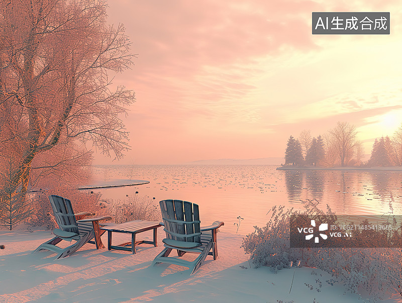 【AI数字艺术】日落时的海滩对天景色图片素材