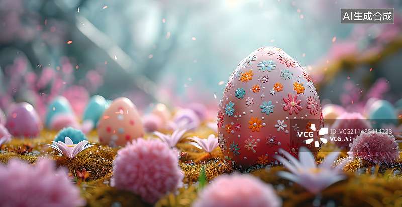 【AI数字艺术】复活节彩蛋在桌子上的特写镜头图片素材