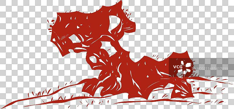 石头山坡剪纸装饰画元素图片素材