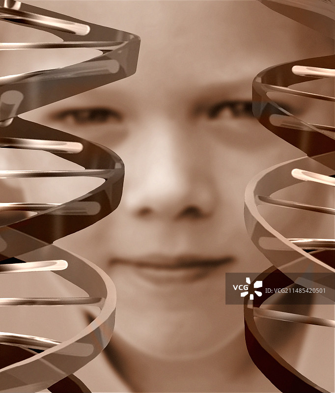男孩脸上的DNA螺旋图片素材