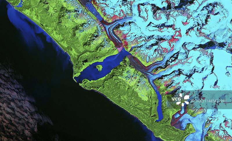 利图亚湾海啸破坏，Landsat影像图片素材