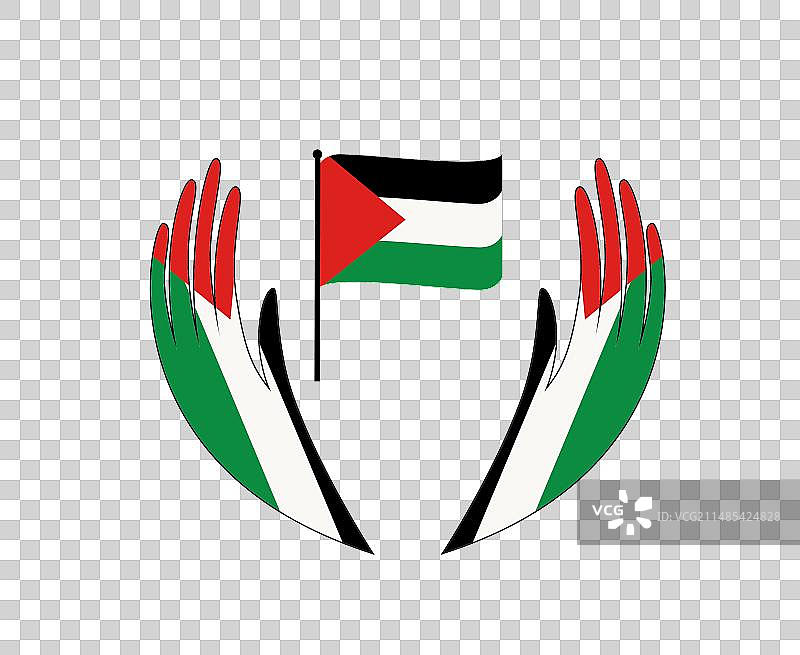 带有双手标志的巴勒斯坦国徽旗帜丝带图片素材
