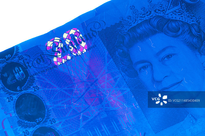 紫外线下的20英镑纸币图片素材