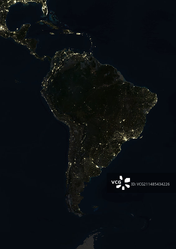 夜晚的南美洲卫星图像图片素材