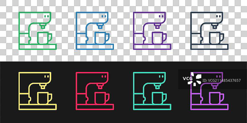 黑色背景上的咖啡机图标线条设计图片素材