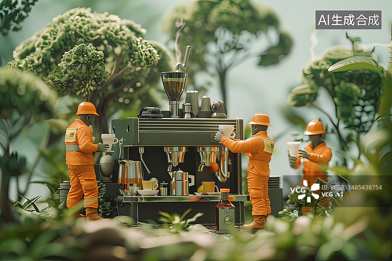 【AI数字艺术】人们正在制作咖啡微缩景观图片素材