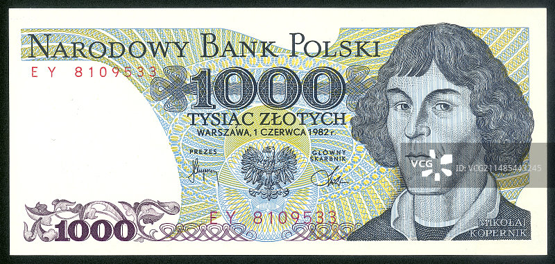 波兰纸币上的尼古拉斯·哥白尼图片素材