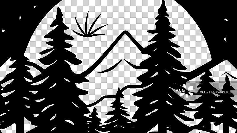 森林 - 黑白隔离图标图片素材