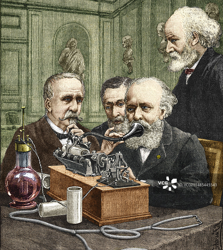 1889年巴黎的留声机演示图片素材